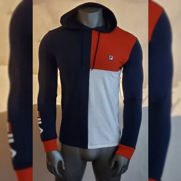 FILA LONG SLEEVE TSHIRT MEN'S WITH HOOD SIZE S MULTICOLOR LOGO DESIGN IN ARM - Picture 1 of 9